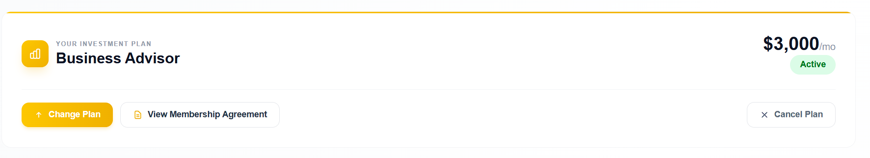 Investment Plan section in dashboard